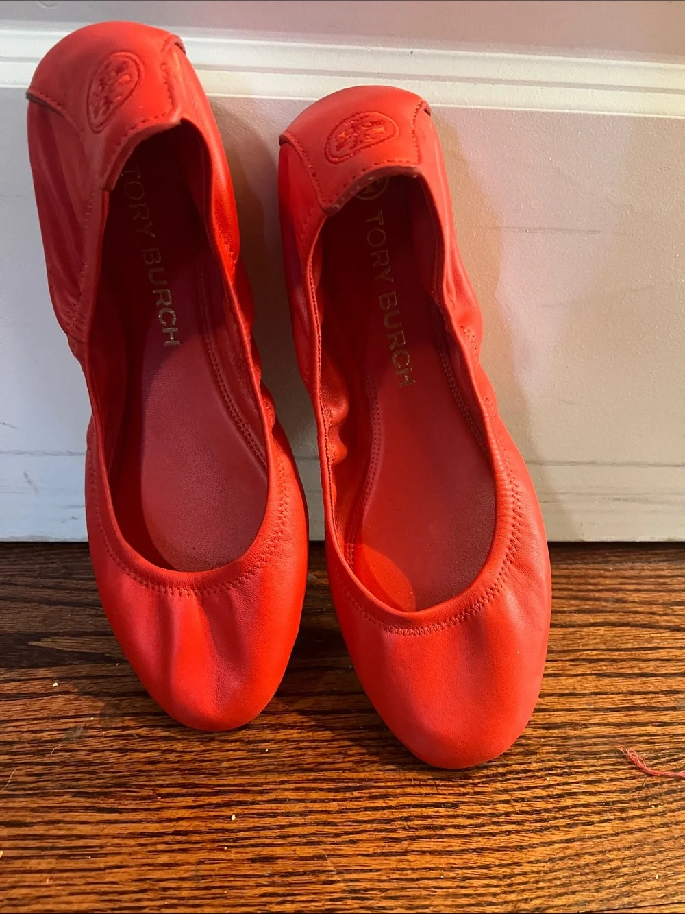 Tory Burch Bright Leather Logo Ballet Flats